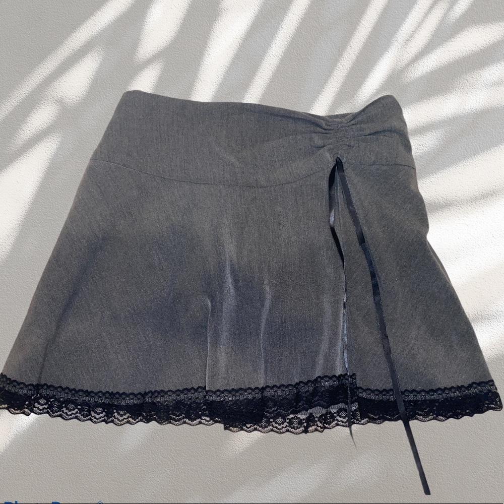 grey lace mini skirt